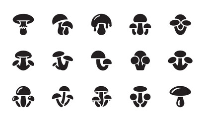 Set of black mushroom silhouette icons isolated on white background, vector flat illustration. © MDABDUR