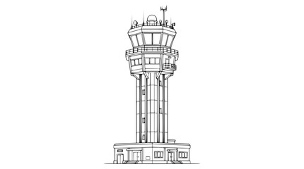 Obraz premium Air traffic control tower line art illustration for coloring book