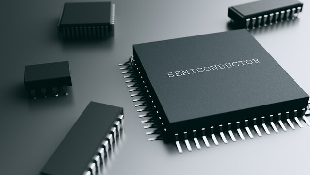 Semiconductor microchip processor on dark background
