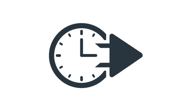 Clock face with play button overlay indicating forward progress