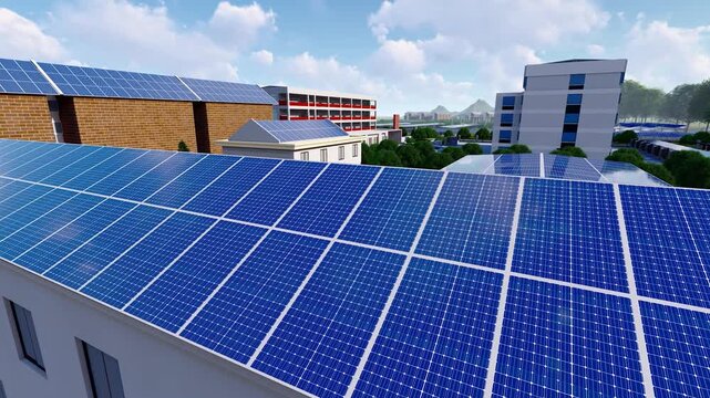 Aerial view of rural rooftop photovoltaic power generation(3D software Lumion makes non-AI)
