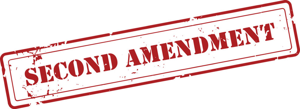 Red rubber stamp impression with text second amendment isolated on white background