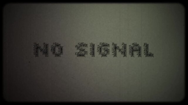 No Signal text message on screen with retro style 16mm film frame and effects
