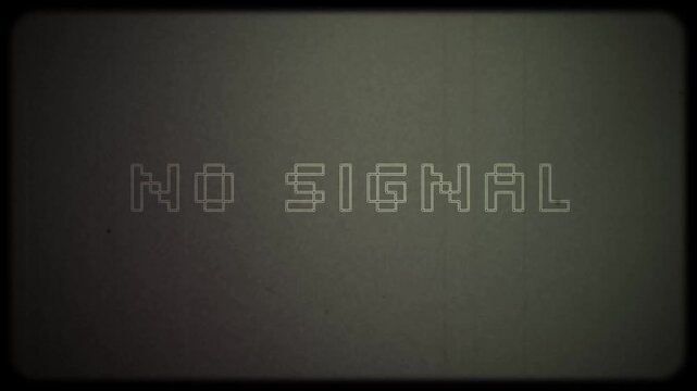 No Signal text message on screen with retro style 16mm film frame and effects