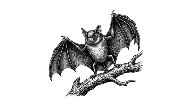 Bat hanging on a tree branch.