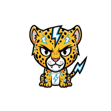 Cartoon angry leopard with lightning.