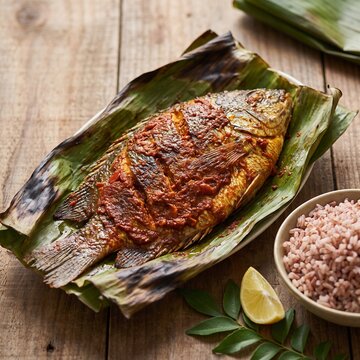 Authentic Alappuzha Karimeen Pollichathu in Banana Leaf