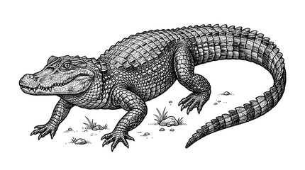 Fototapeta premium Detailed illustration of a crocodile walking.