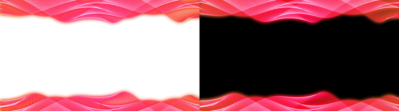 Abstract red flowing sound wave lines border on transparent background futuristic design element