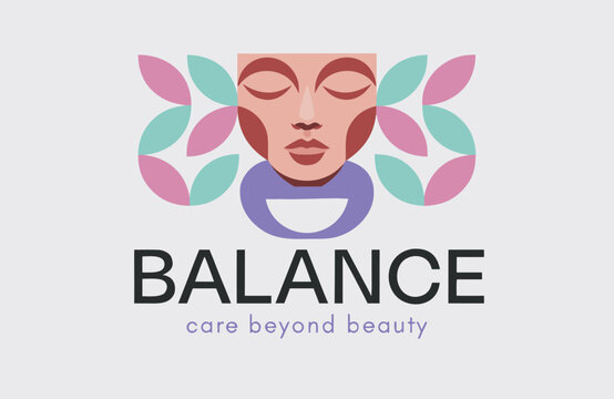 Stylized human face with leaves for health and wellness brand identity self care wellness mindfulness meditation