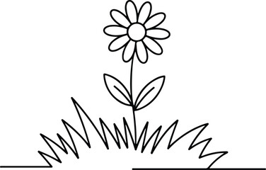 Fototapeta premium A simple line drawing of a flower in a grassy field