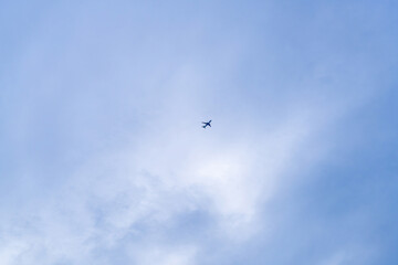 Fototapeta premium 曇り空を飛ぶ旅客機