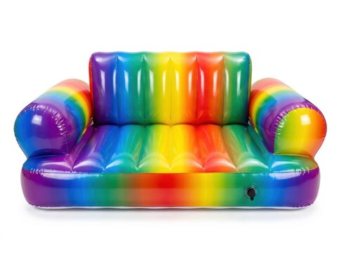 Colorful Rainbow Inflatable Sofa for Fun and Relaxation.