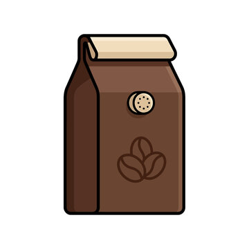Brown coffee bean storage bag. Coffee packaging icon