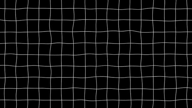 Black background with animated waving white wireframe grid line fit for alpha channel or overlay layer.Abstract black and white wavy grid background animation.Warp animation.