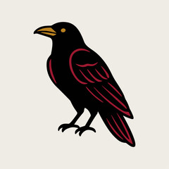 Fototapeta premium A stylized minimalist vector illustration of a black raven bird on a light background.