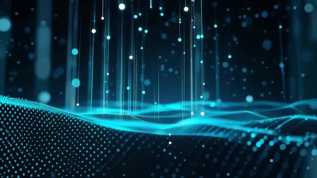 Futuristic Digital Wave Background with Glowing Blue Data Particles and AI Technology