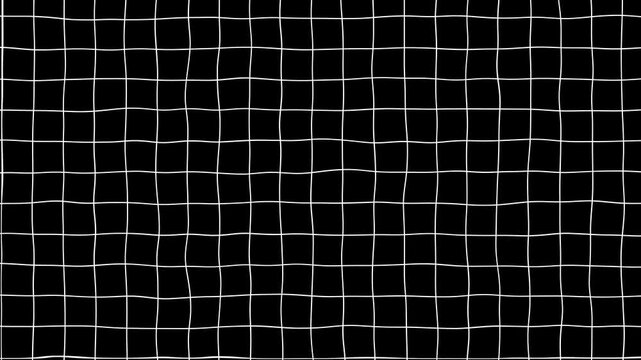 Black background with animated waving white wireframe grid line fit for alpha channel or overlay layer.Abstract black and white wavy grid background animation.Warp animation.