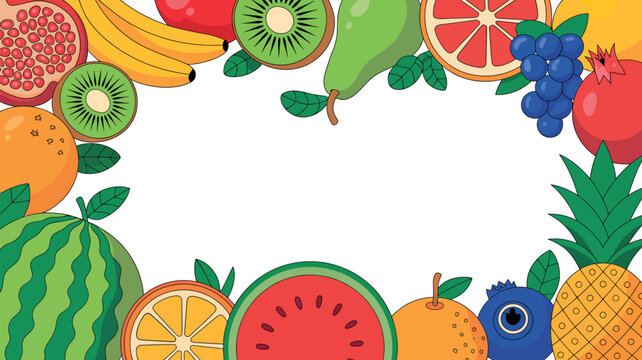 Fresh fruit border, healthy eating, organic food, summer vitamins, vector illustration frame. Vector Illustration