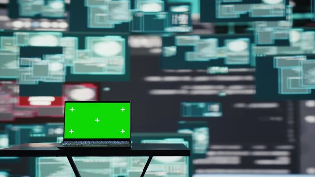 A computer copy space display is framed by malware and hacking graphics, illustrating exploited encryption weaknesses, system access and virtual cybersecurity threats.