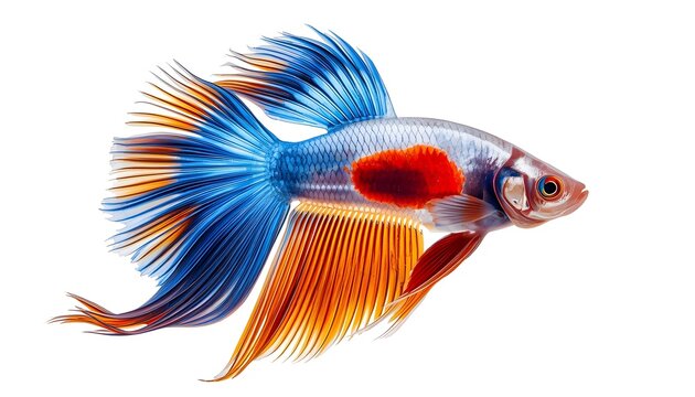 Majestic Siamese Fighting Fish Betta Splendens Isolated on White Background.
