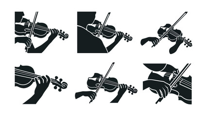 Violin Player Silhouette Set - Close-up Hand Positions for Playing Music © Taufik