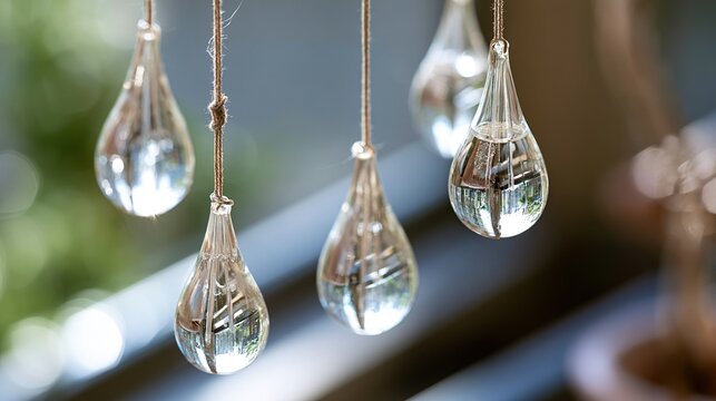 Glass wind chimes on balcony sunlit