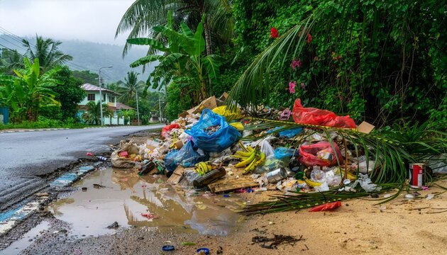 Garbage overflow in tropical setting.