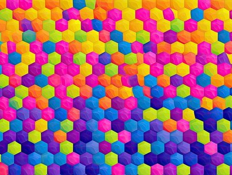 Vibrant, tessellating hexagons in a playful, rainbow gradient pattern