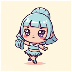 Fototapeta premium Cartoon girl with blue hair exercising.