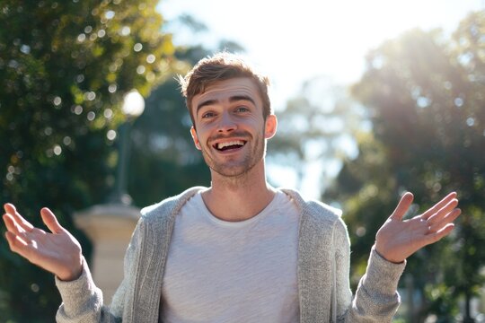 Smiling man outdoors enjoying sunlight
