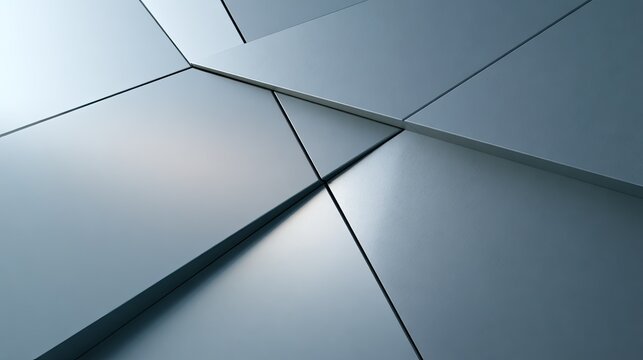 Abstract geometric planes of matte silver with sharp intersecting lines and subtle reflections