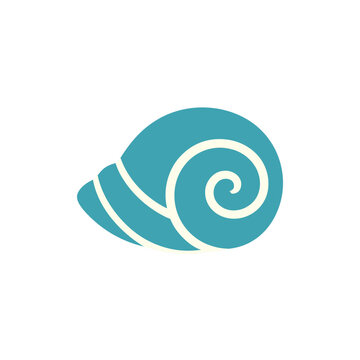 Turquoise Spiral Seashell Flat Vector Icon, Minimalist Nautical Shell Symbol
