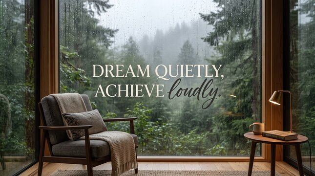 Inspirational quote on forest view window.