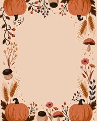 Fototapeta premium Cute Pumpkin Harvest Border with Autumn Decorative Frame