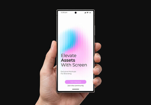 Hand Holding Smartphone Mockup on Dark