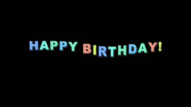 Happy birthday colorful text animation with playful bounce effect