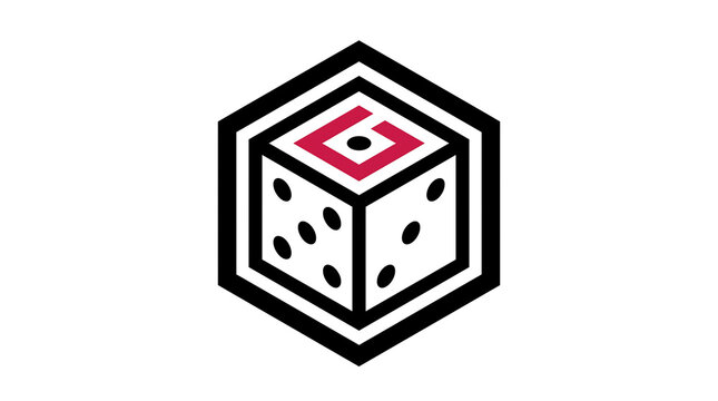 Hexagonal Dice Logo Icon with Letter G on Top, Vector Board Game and Gambling Symbol