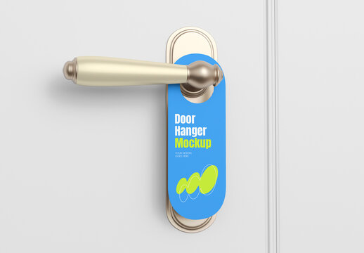 Blue Door Hanger Card Mockup on Handle