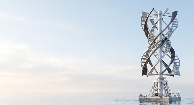 Vertical axis wind turbine floating on ocean for offshore renewable energy