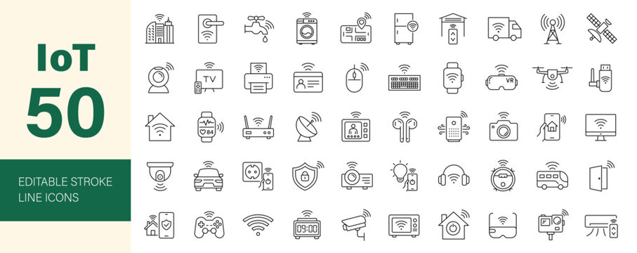 IoT icon set. Editable line icons. Vector illustration.