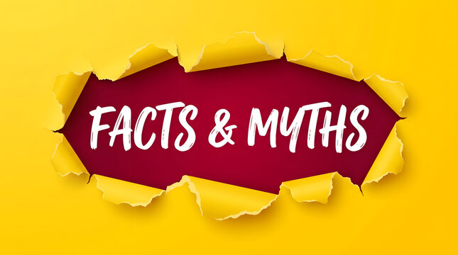 Torn Paper Background with Facts and Myths Concept in White and Red on Yellow