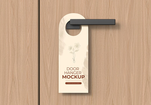 Wooden Door Handle Hanger Card Mockup