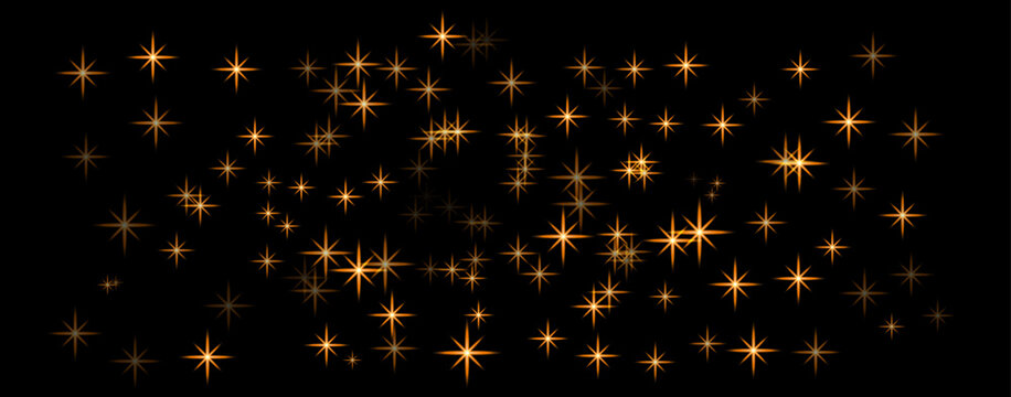 Golden starfield on black background sparkling celestial pattern for festive designs
