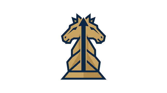 Modern geometric dual horse head logo design symbolizing strategic thinking, competitive advantage, and strong leadership, ideal for business, finance, or sports branding