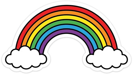 Obraz premium Vibrant Rainbow Arch: A vivid rainbow arcs across a serene sky, adorned with fluffy white clouds at its endpoints, symbolizing hope and beauty.