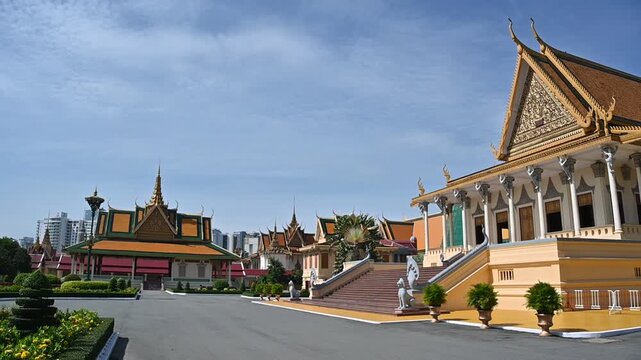 Royal Palace in cambodian capital Phnom Penh. Throne  hall inside the palace compound built by king Norodom. Phnom Penh, Cambodia