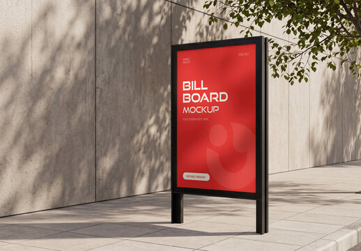 Outdoor City Stand Billboard Mockup with Tree Shadow
