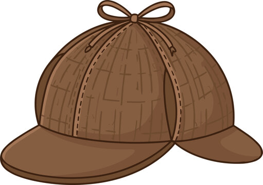 Classic brown plaid deerstalker hat vector illustration featuring detailed stitching ear flaps and top ribbon bow knot