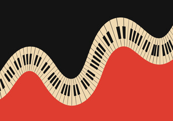 Vibrant wavy piano keyboard illustration on a red and black background a675 © Grogolan